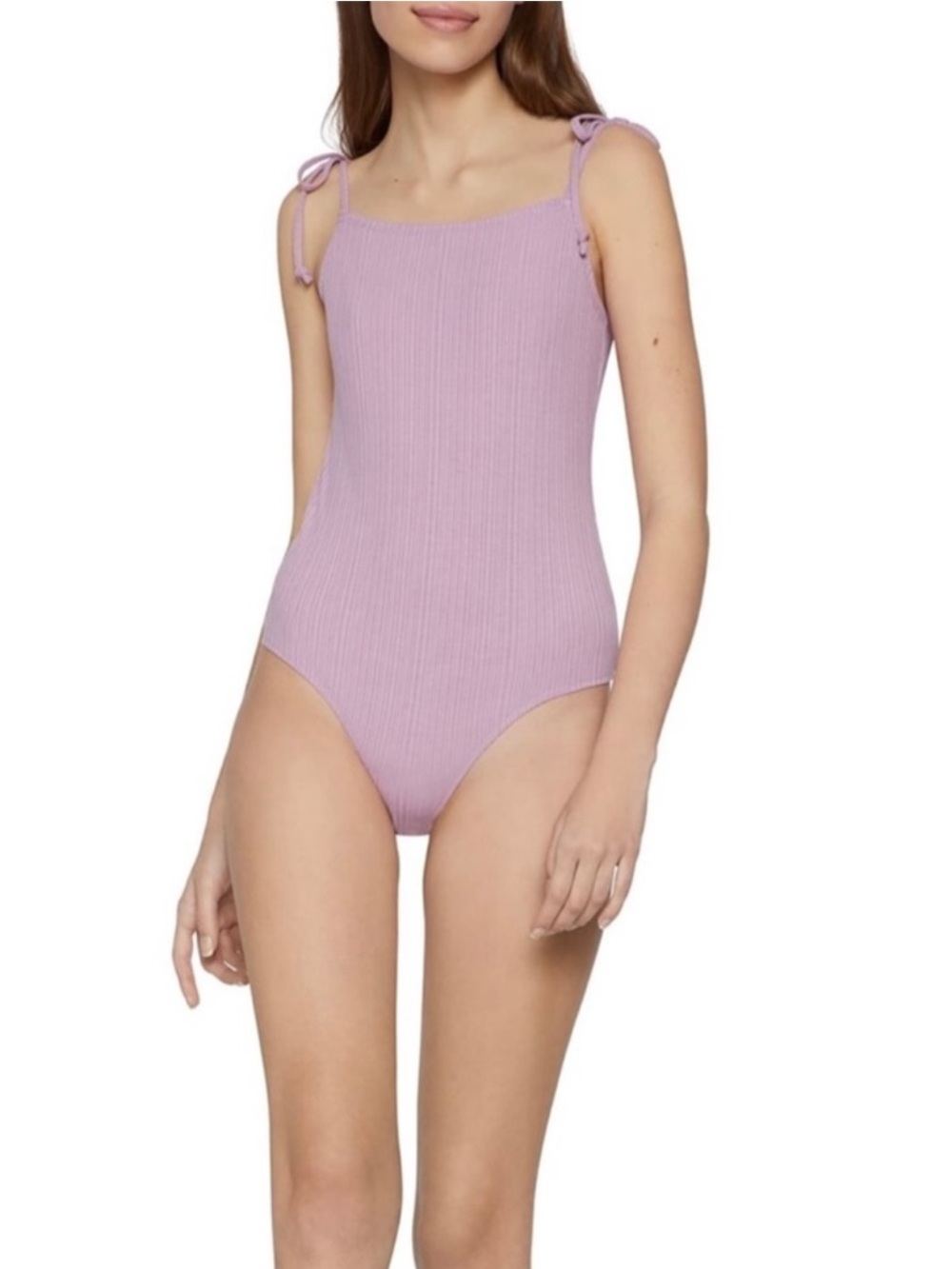 Lilac Ribbed Bodysuit Tank Top with Tie Straps